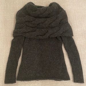 Women’s Charcoal Wool Shawl Collar Sweater - Unique!